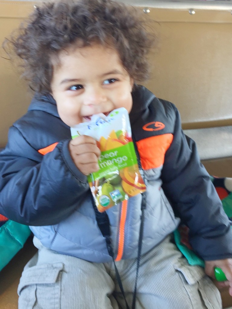 Westley enjoying a Plum Organics Squeeze Pouch