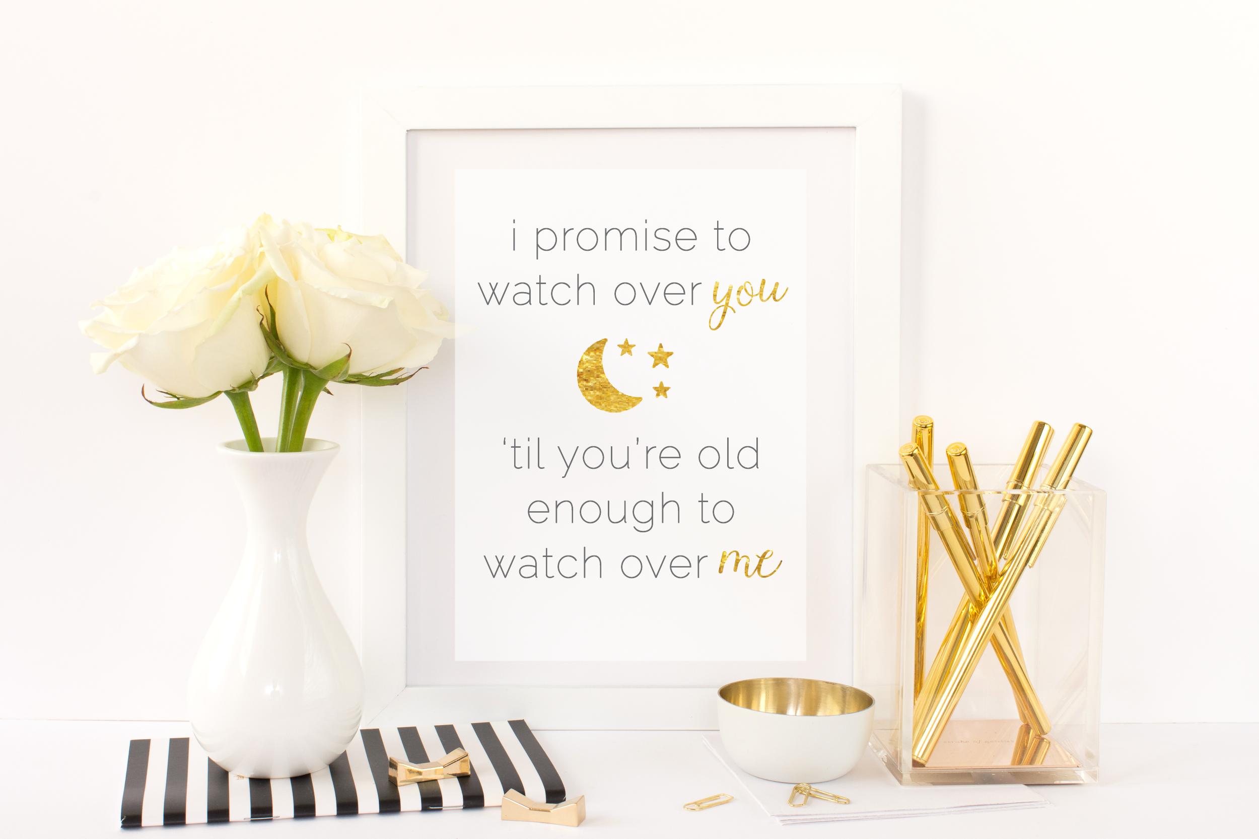 Free Printable I Promise To Watch Over You 'Til You're Old Enough To Watch Over Me from @pinkimonogirl for a gallery wall