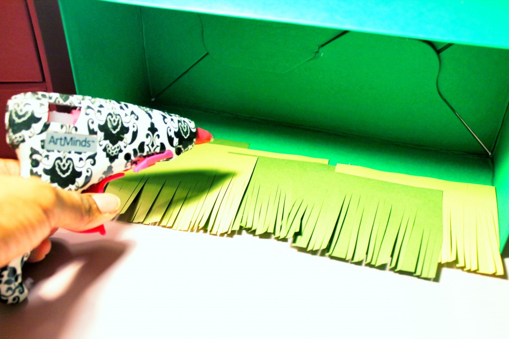 Gluing Grass In Your Personal Zoo For Your DIY Birthday Gift